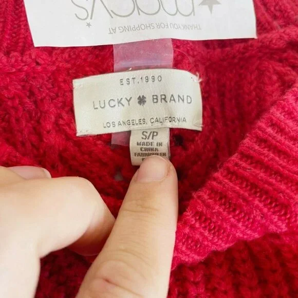 Lucky Brand Crew Neck Pointelle Ribbed Pullover Sweater Red Small NEW Womens - Picture 2 of 11
